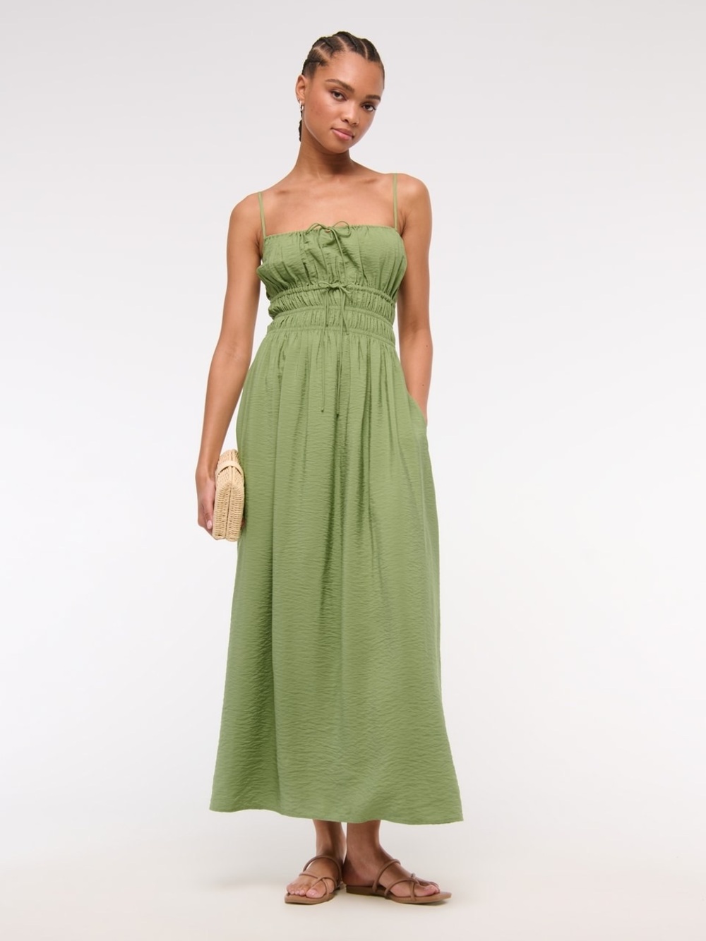 NWT Abercrombie & Fitch Smocked Tie-Front Maxi Dress